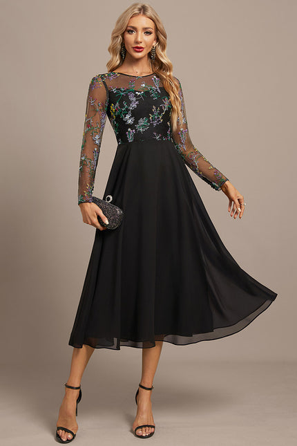 Robe Chic Élégance Florale Noir