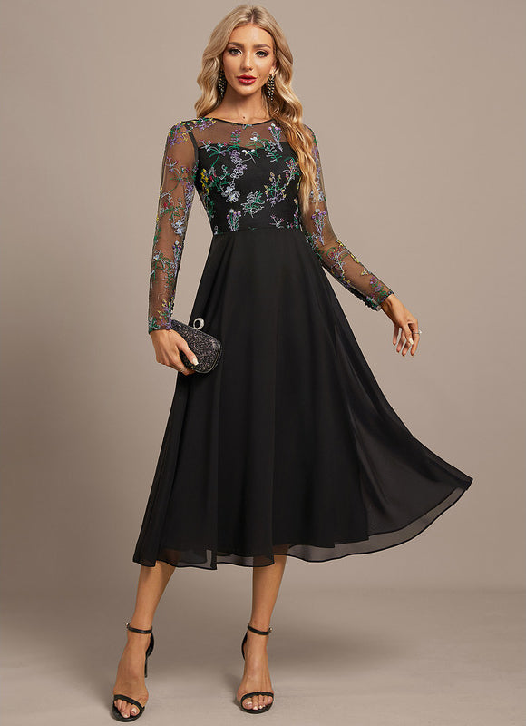 Robe Chic Élégance Florale Noir