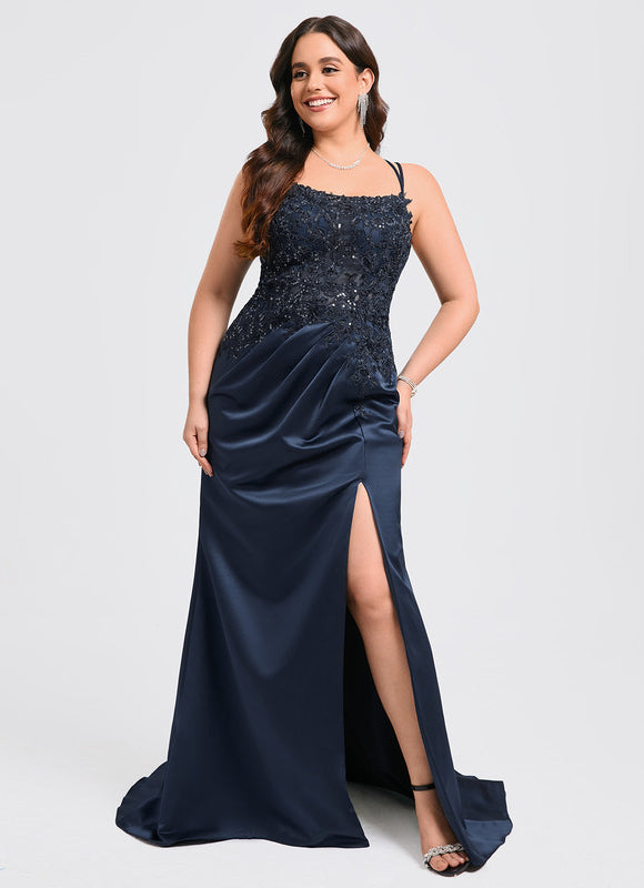 Robe Chic Bleu Nuit Satin Dentelle - gallery 7