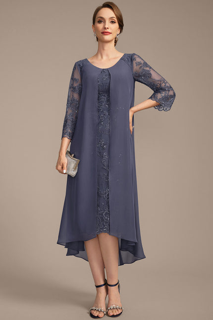 Robe Chic Bleu Nuit Dentelle Paillettes - gallery 3