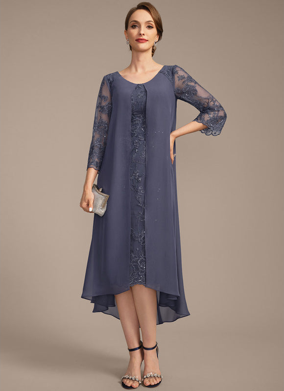 Robe Chic Bleu Nuit Dentelle Paillettes - gallery 3