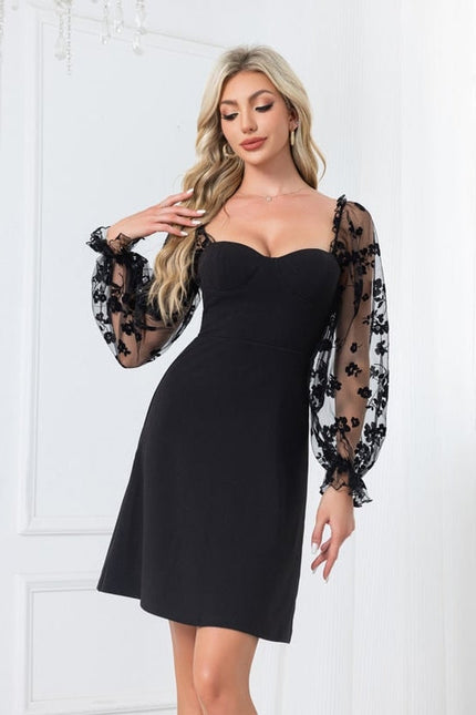 Robe Chic Noire À Manches Transparentes - gallery 5