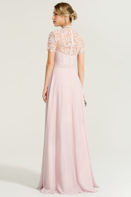 Robe Chic Rose Poudré Dentelle Élégante - gallery 2