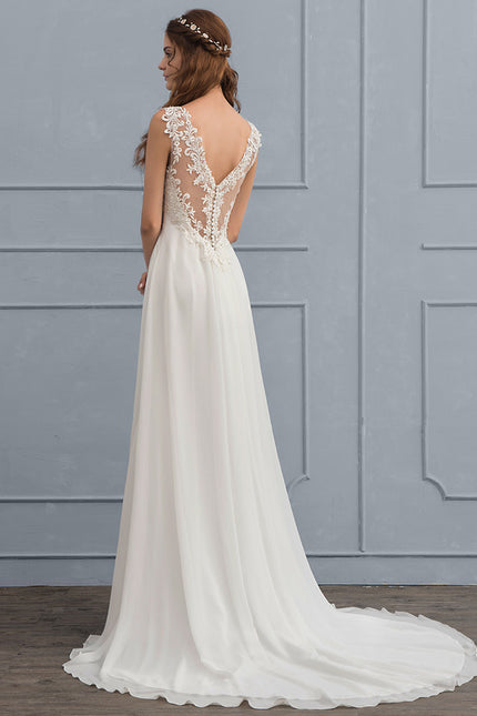 Robe Chic Blanche Mousseline Dentelle - gallery 5