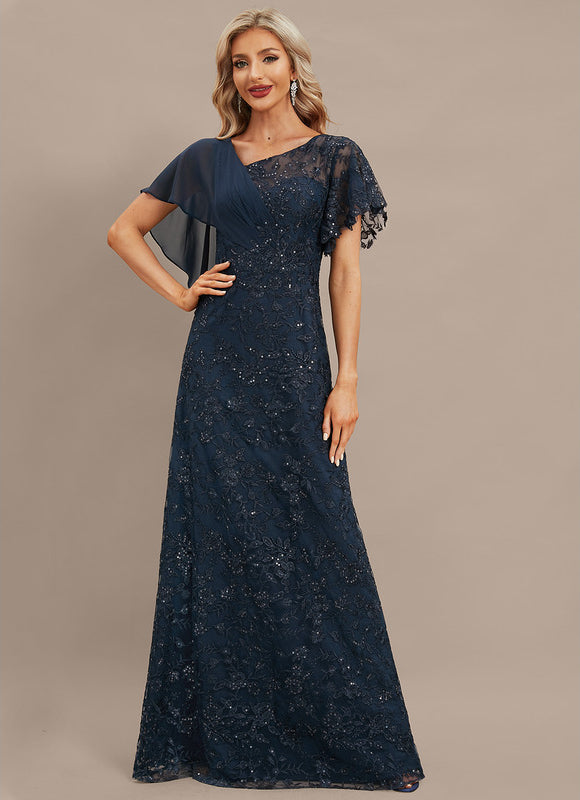 Robe Chic Longue Marine Dentelle