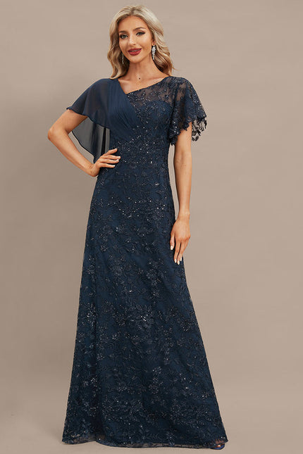 Robe Chic Longue Marine Dentelle