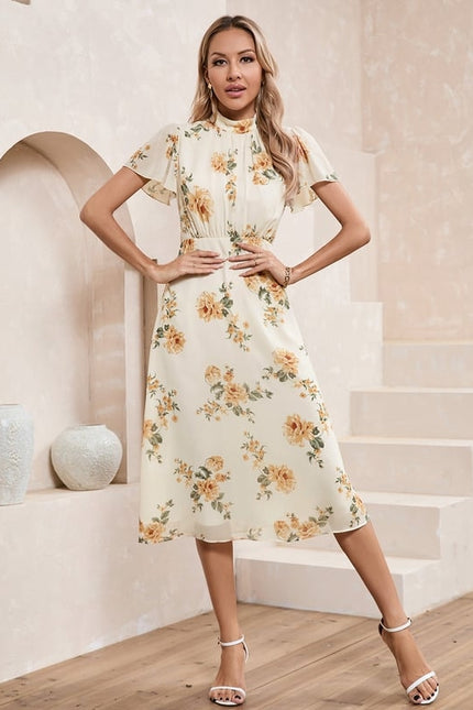 Robe Chic Midi Fleurie Écrue - gallery 5