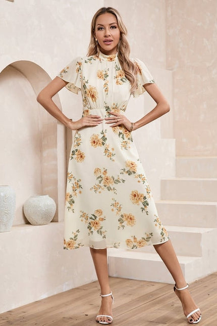 Robe Chic Midi Fleurie Écrue - gallery 5