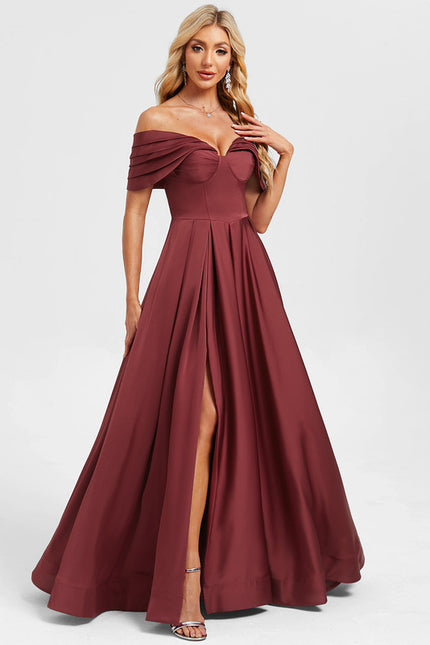 Robe Chic Bordeaux Décolleté Épaule Dénudée - gallery 1