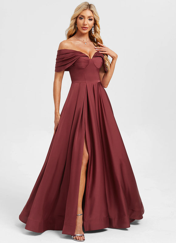 Robe Chic Bordeaux Décolleté Épaule Dénudée - gallery 1