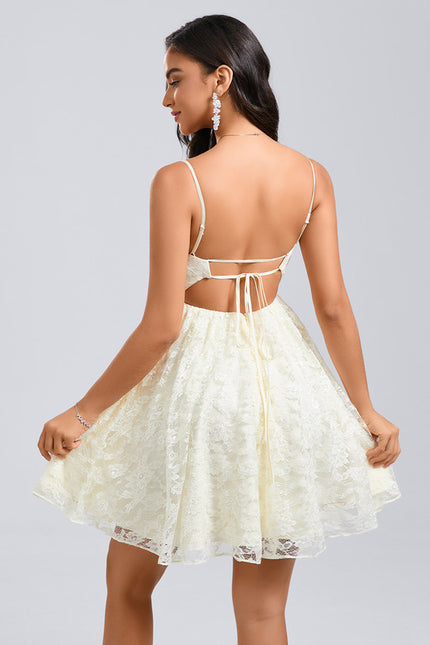 Robe Chic Courte Dentelle Ivoire - gallery 4