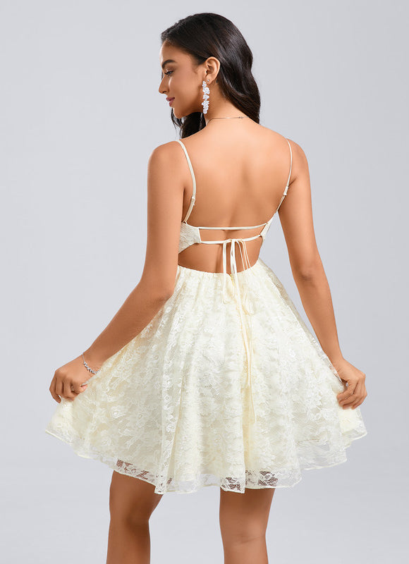Robe Chic Courte Dentelle Ivoire - gallery 4