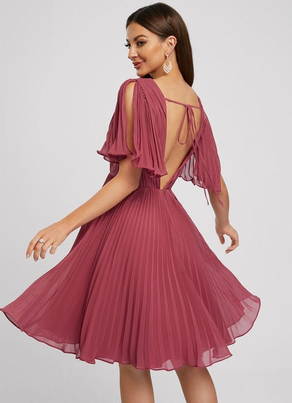 Robe Chic Bleu Plissé Élégant - gallery 2