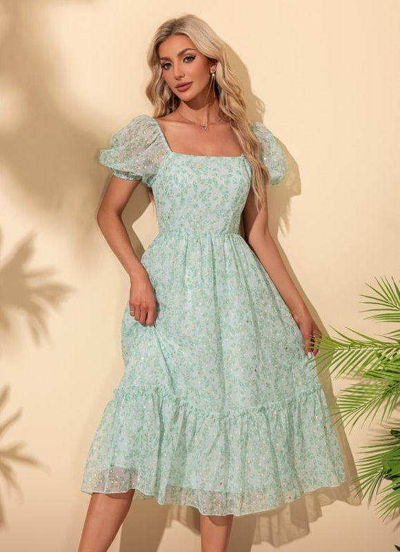 Robe Chic Fleurie Menthe - gallery 4