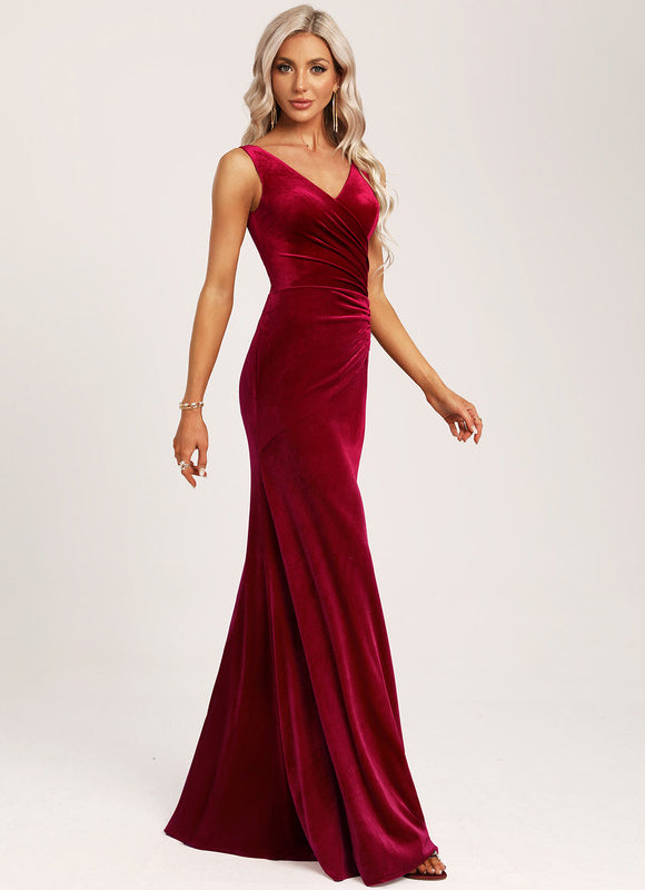 Robe Chic Velours Rubis Longue - gallery 2