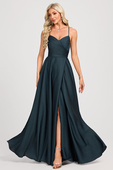 Robe Chic Vert Émeraude Satinée Élégante