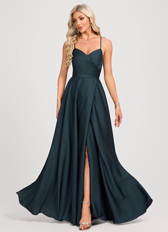 Robe Chic Vert Émeraude Satinée Élégante