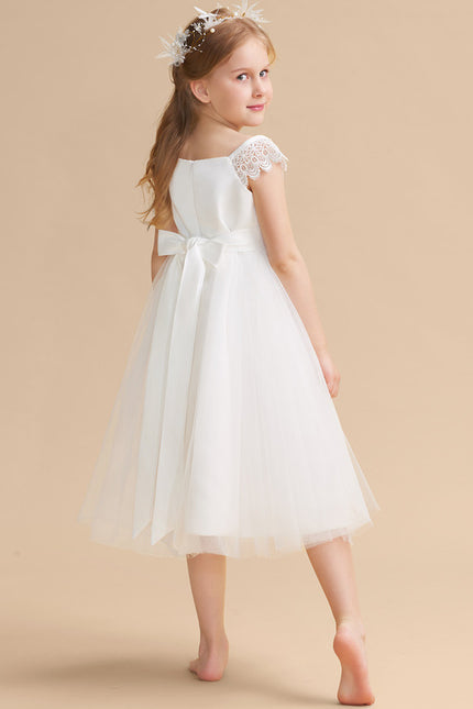 Robe Chic Blanche Tulle Satin Fille - gallery 1