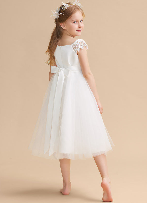 Robe Chic Blanche Tulle Satin Fille - gallery 1