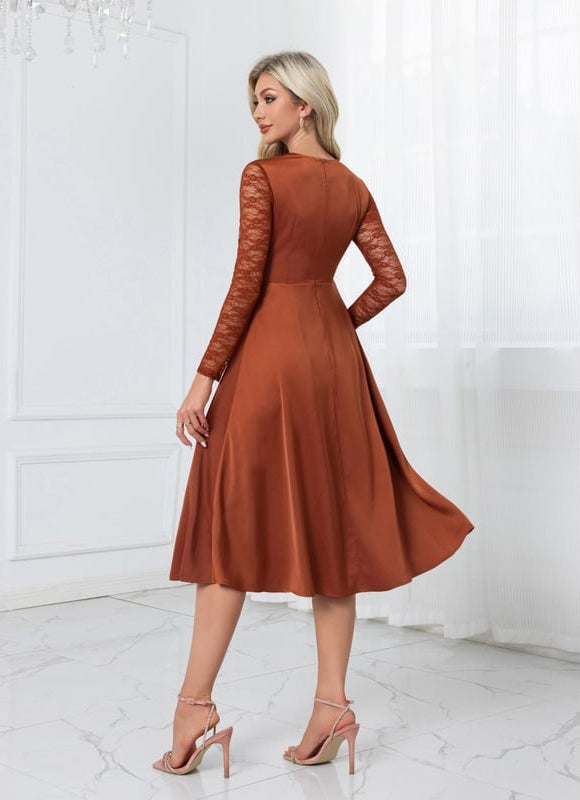 Robe Chic Midi Rouille Élégante - gallery 2