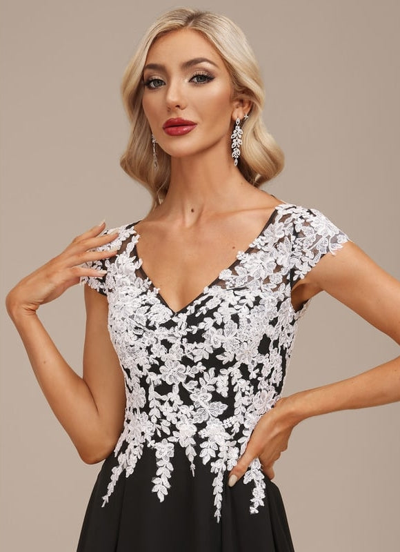 Robe Chic Noire Dentelle V-Cou Élégant - gallery 7