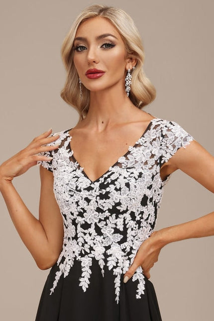 Robe Chic Noire Dentelle V-Cou Élégant - gallery 7