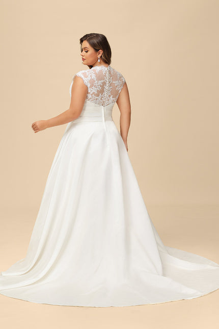 Robe Chic Blanche En Satin Avec Traîne - gallery 8
