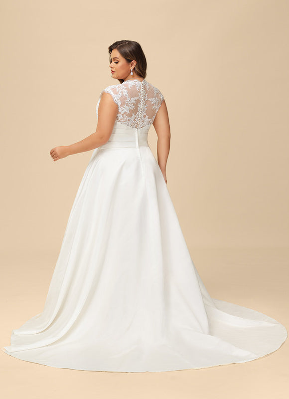 Robe Chic Blanche En Satin Avec Traîne - gallery 8