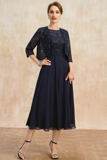 Robe Chic Bleu Nuit Élégante À Dentelle - gallery 1