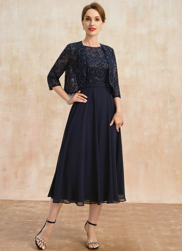 Robe Chic Bleu Nuit Élégante À Dentelle - gallery 1