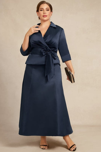 Robe Chic Bleu Marine Satinée - gallery 9