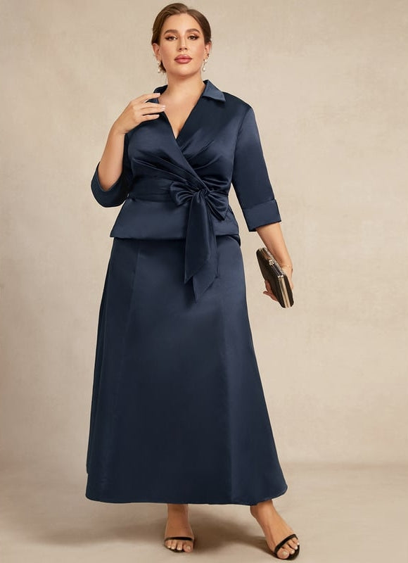 Robe Chic Bleu Marine Satinée - gallery 9