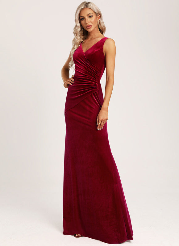 Robe Chic Velours Rubis Longue - gallery 1