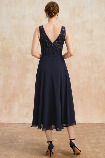 Robe Chic Bleu Nuit Élégante À Dentelle - gallery 6