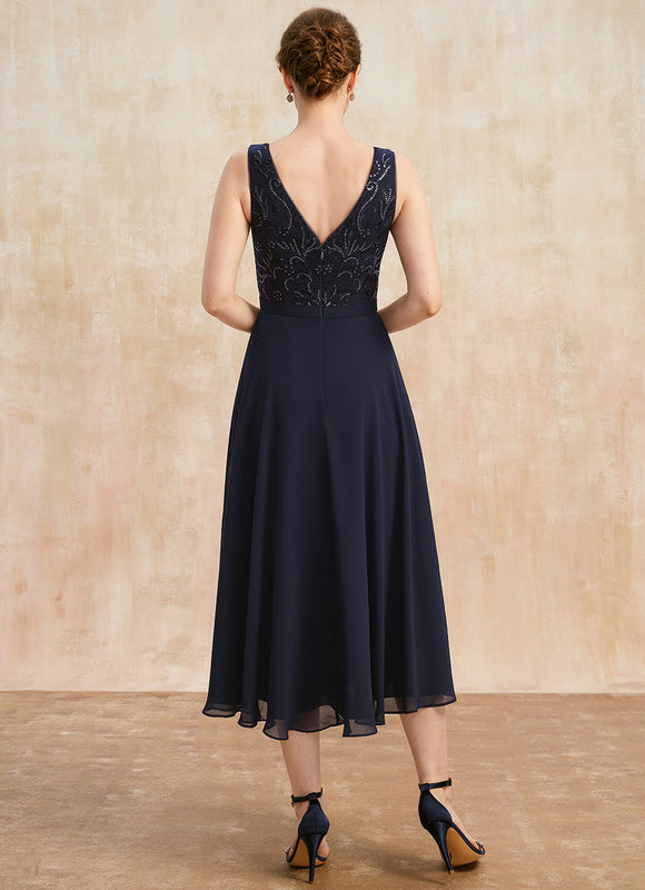 Robe Chic Bleu Nuit Élégante À Dentelle - gallery 6