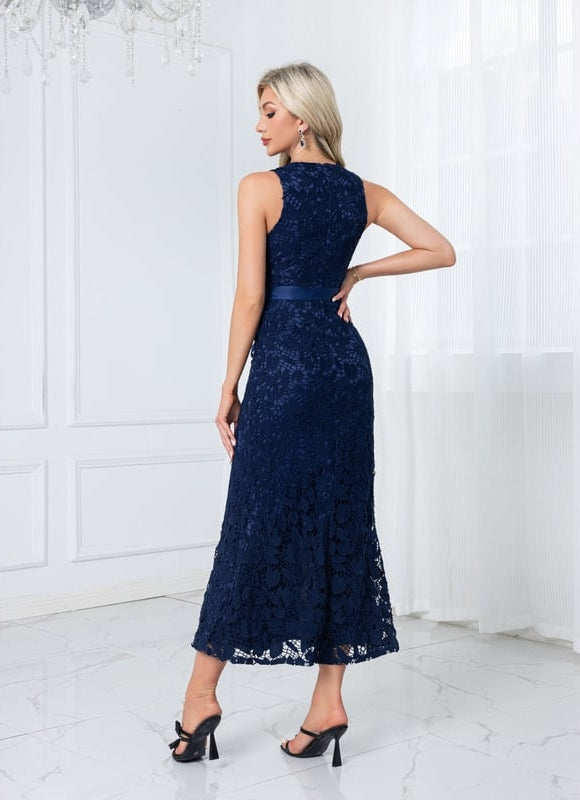 Robe Chic Dentelle Marine Élégante - gallery 2
