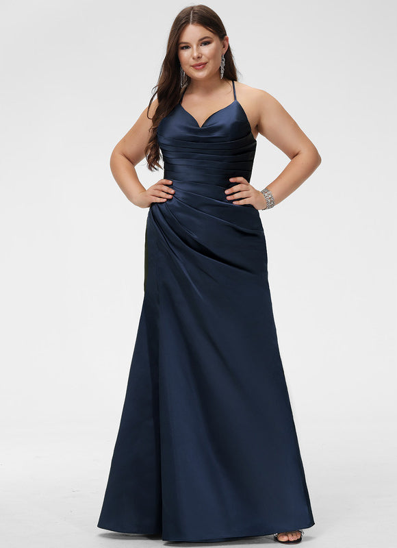 Robe Chic Bleu Nuit Satin Longueur Maxi - gallery 6