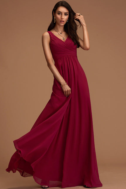 Robe Chic Longue Bordeaux Plissée