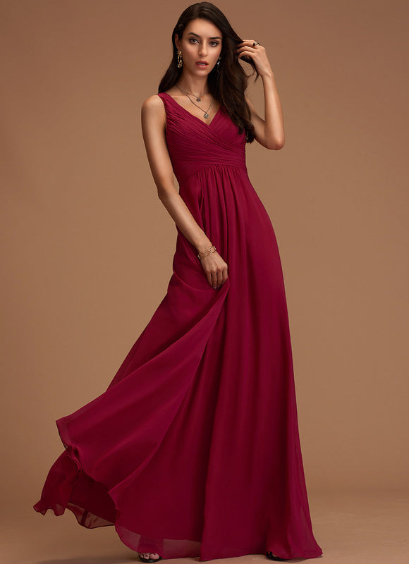 Robe Chic Longue Bordeaux Plissée