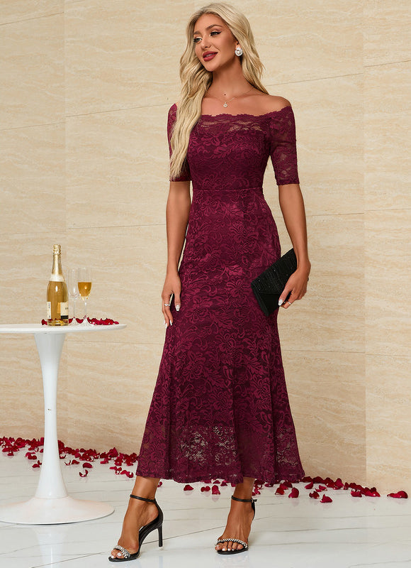 Robe Chic Bordeaux Dentelle Maxi - gallery 3