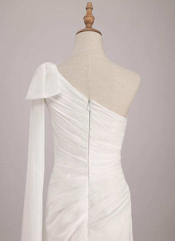 Robe Chic Blanche Asymétrique Avec Traîne - gallery 6