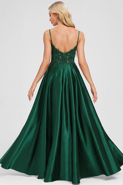 Robe Chic Élégance Satinée Émeraude - gallery 2
