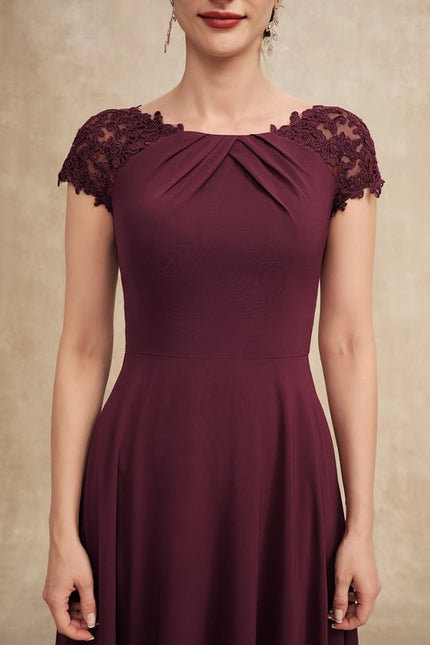 Robe Chic Bordeaux Mousseline Avec Dentelle - gallery 6