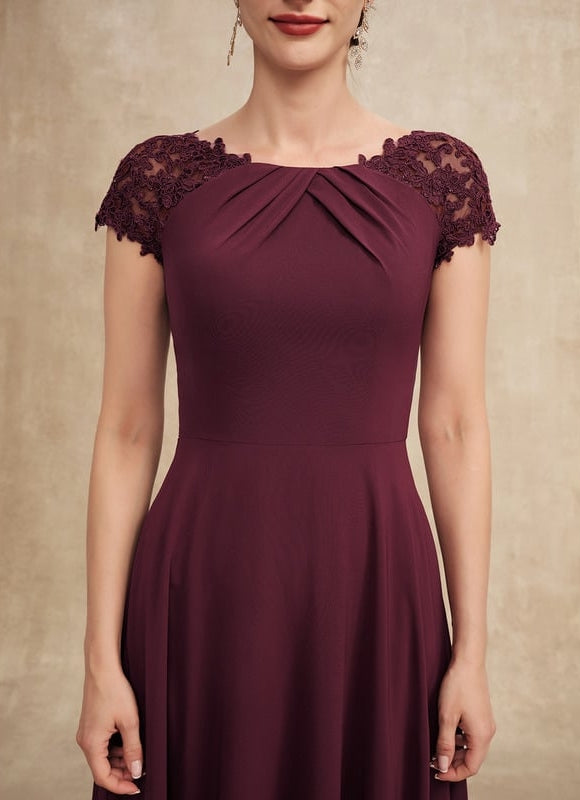 Robe Chic Bordeaux Mousseline Avec Dentelle - gallery 6