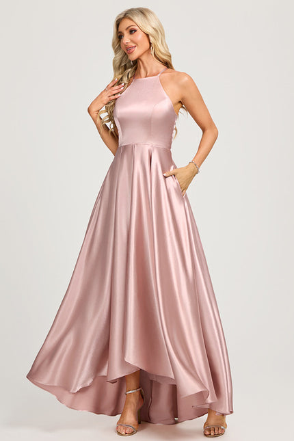 Robe Chic Satinée Rose Asymétrique - gallery 2