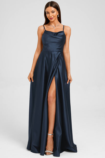 Robe Chic Satinée Marine - gallery 2