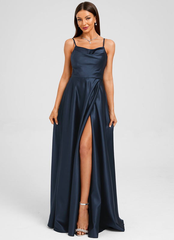 Robe Chic Satinée Marine - gallery 2