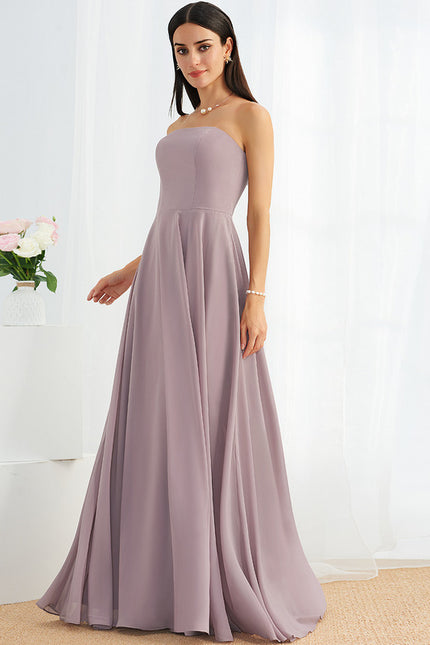 Robe Chic Mauve Trapèze Longueur Ras Du Sol - gallery 4