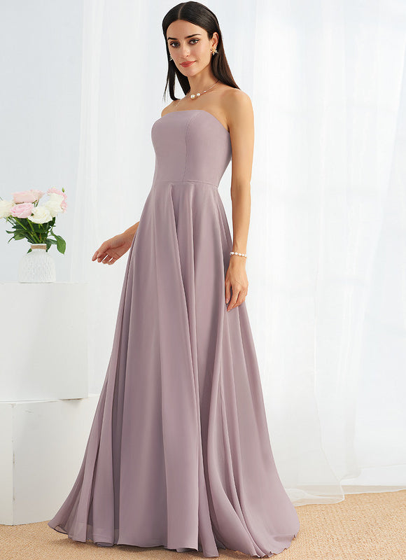 Robe Chic Mauve Trapèze Longueur Ras Du Sol - gallery 4