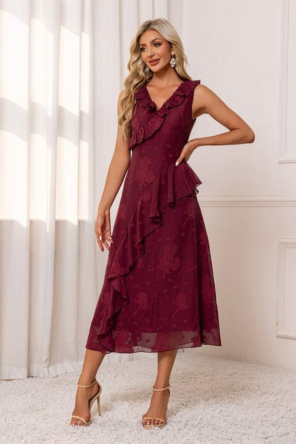 Robe Chic Volants Bordeaux - gallery 2